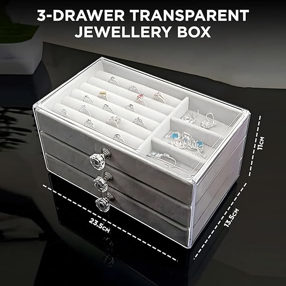 3 Drawer Transparent Jewelry Box-14372Grey(SA2405-37)  Apricot   