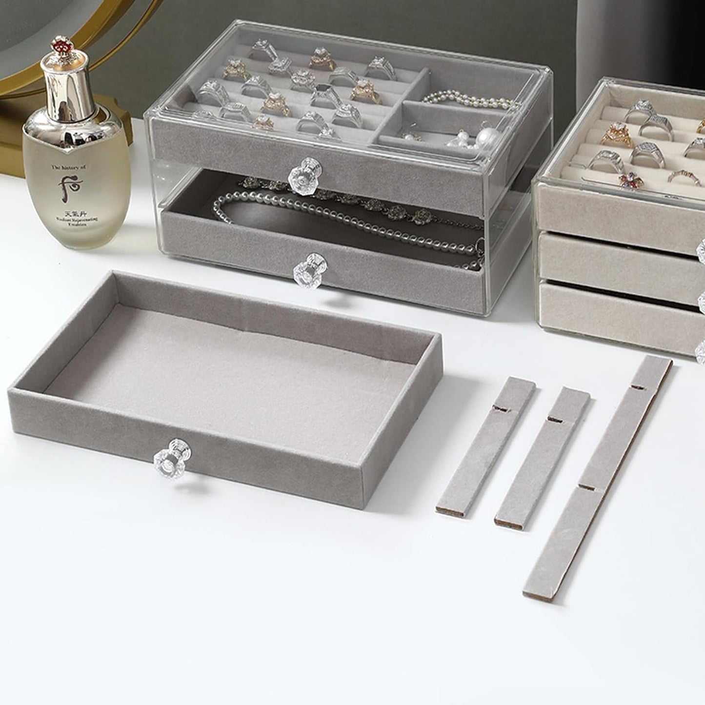 3 Drawer Transparent Jewelry Box-14372Grey(SA2405-37)  Apricot   