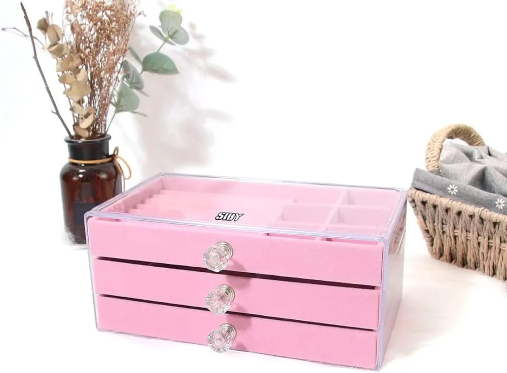 3 Drawer Transparent Jewelry Box-Pink(SA2405-39)  Apricot   