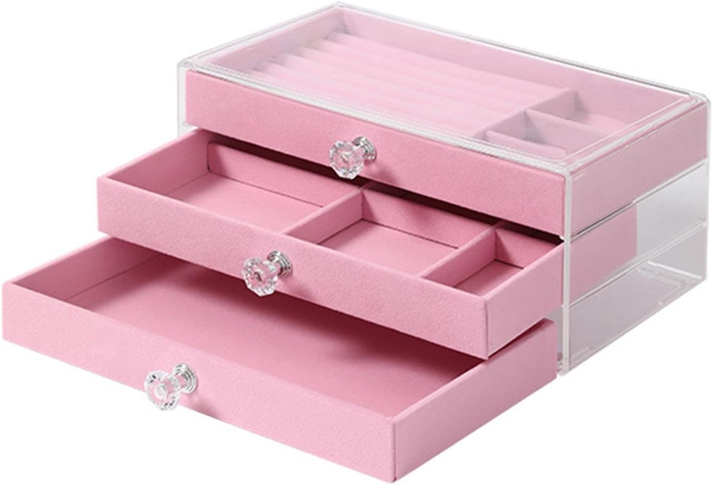 3 Drawer Transparent Jewelry Box-Pink(SA2405-39)  Apricot   