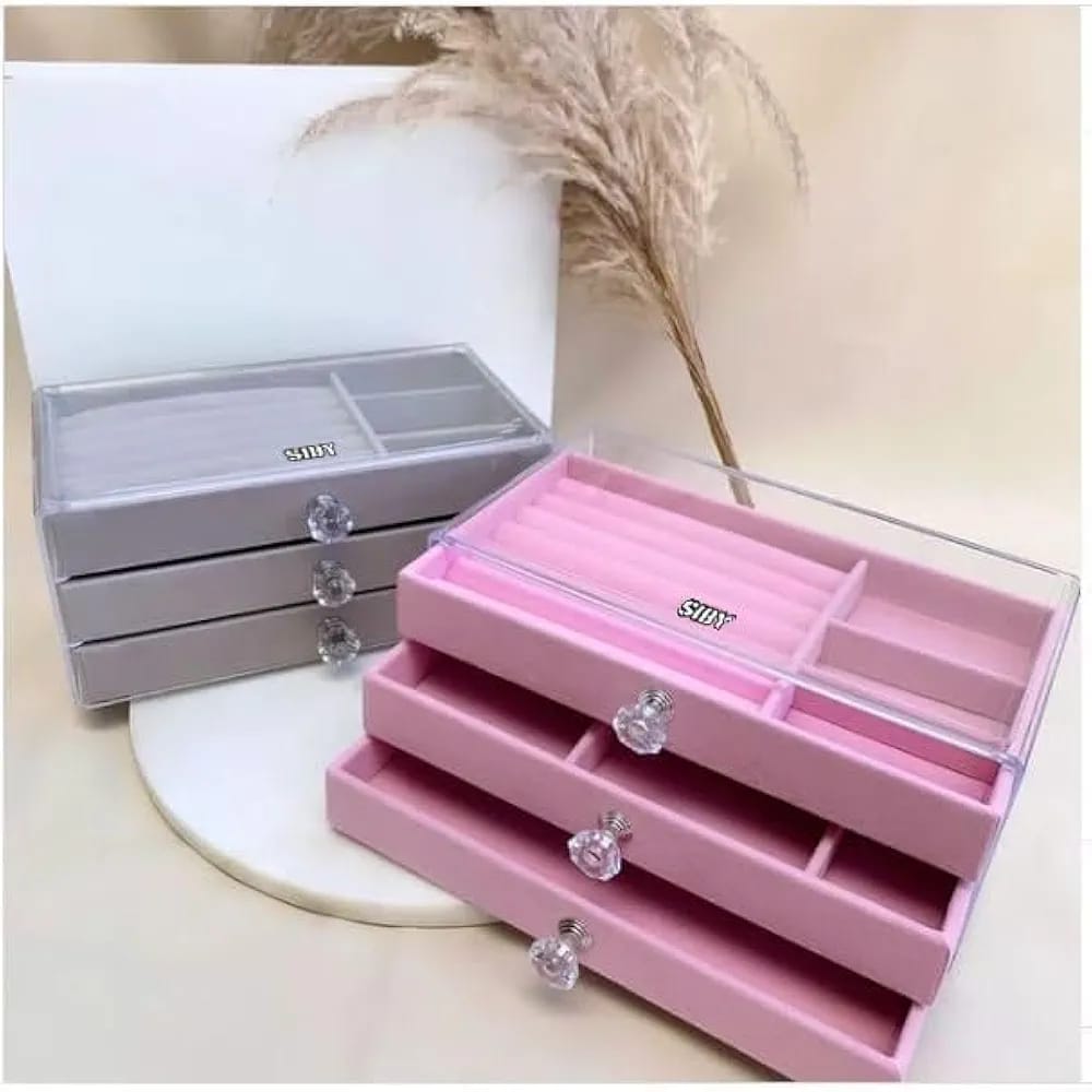 3 Drawer Transparent Jewelry Box-Pink(SA2405-39)  Apricot   