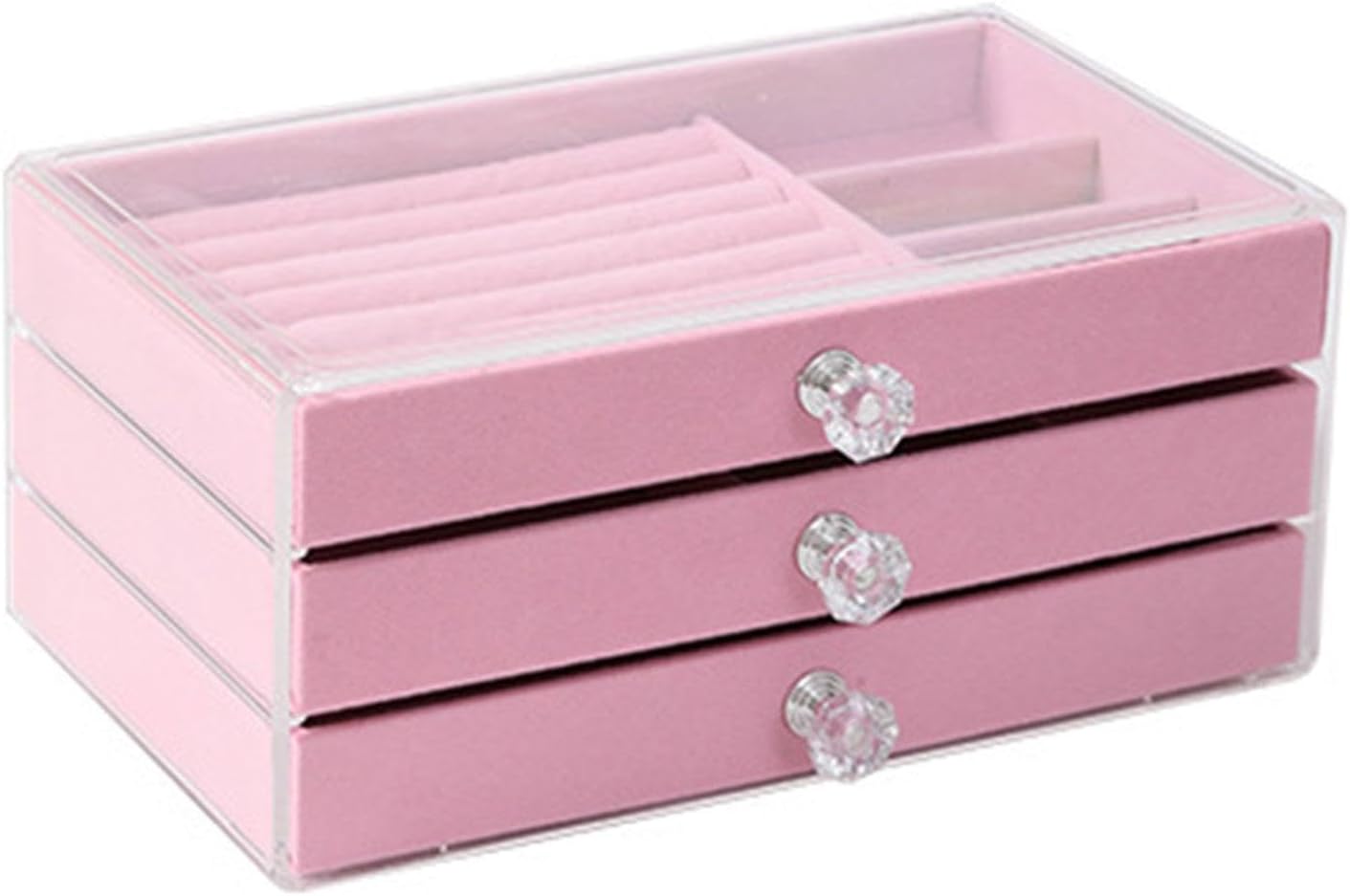 3 Drawer Transparent Jewelry Box-Pink(SA2405-39)  Apricot   