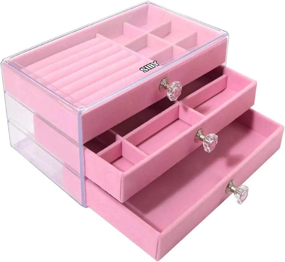 3 Drawer Transparent Jewelry Box-Pink(SA2405-39)  Apricot   