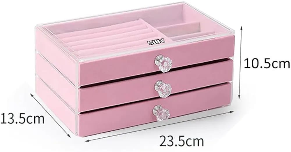 3 Drawer Transparent Jewelry Box-Pink(SA2405-39)  Apricot   