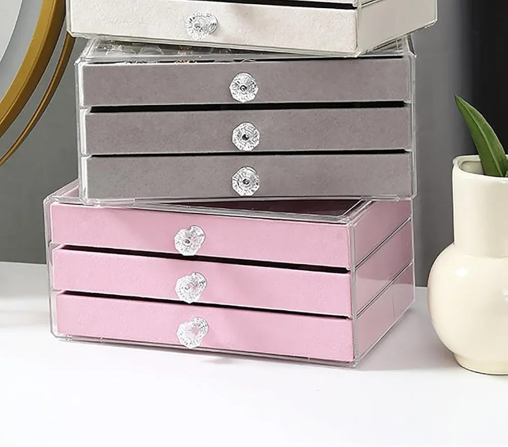 3 Drawer Transparent Jewelry Box-Pink(SA2405-39)  Apricot   