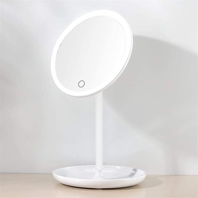 3 Modes LED Makeup Mirror with Storage Base-(5510)White(SA2405-161) Cosmetic Organizer Apricot   