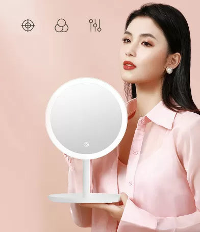 3 Modes LED Makeup Mirror with Storage Base-(5510)White(SA2405-161) Cosmetic Organizer Apricot   