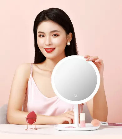 3 Modes LED Makeup Mirror with Storage Base-(5510)White(SA2405-161) Cosmetic Organizer Apricot   