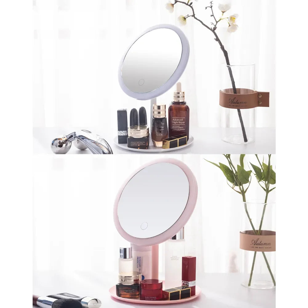 3 Modes LED Makeup Mirror with Storage Base-Pink(SA2405-161) Cosmetic Organizer Apricot   