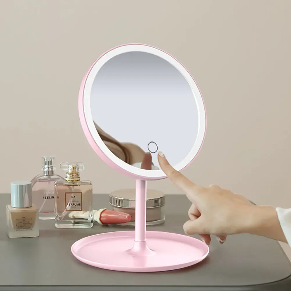 3 Modes LED Makeup Mirror with Storage Base-Pink(SA2405-161) Cosmetic Organizer Apricot   