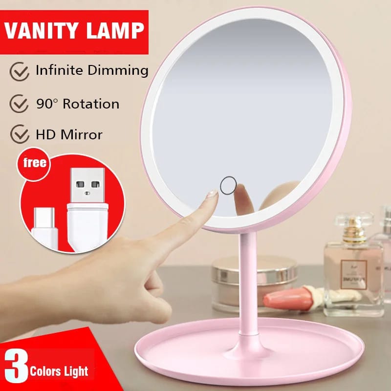 3 Modes LED Makeup Mirror with Storage Base-Pink(SA2405-161) Cosmetic Organizer Apricot   