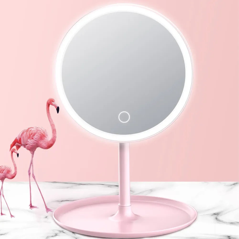 3 Modes LED Makeup Mirror with Storage Base-Pink(SA2405-161) Cosmetic Organizer Apricot   