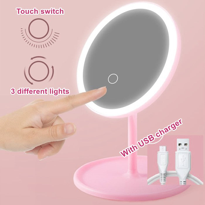 3 Modes LED Makeup Mirror with Storage Base-Pink(SA2405-161) Cosmetic Organizer Apricot   