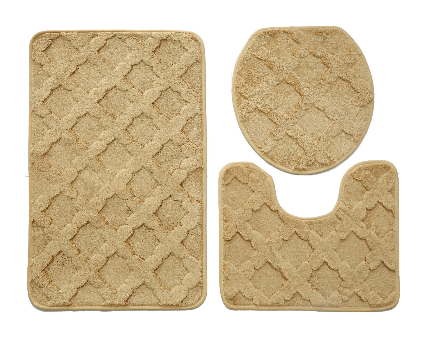 3 PCs Anti Skid Commode Mat Set(328)-Zig Zag Biege Bath Mats Apricot   