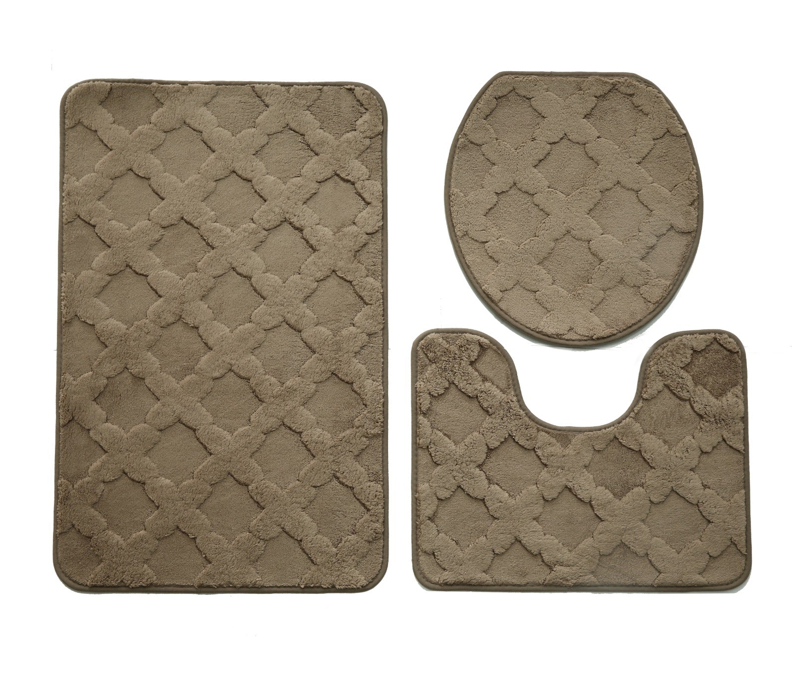 3 PCs Anti Skid Commode Mat Set(328)-Zig Zag Dark Brown Bath Mats Apricot   