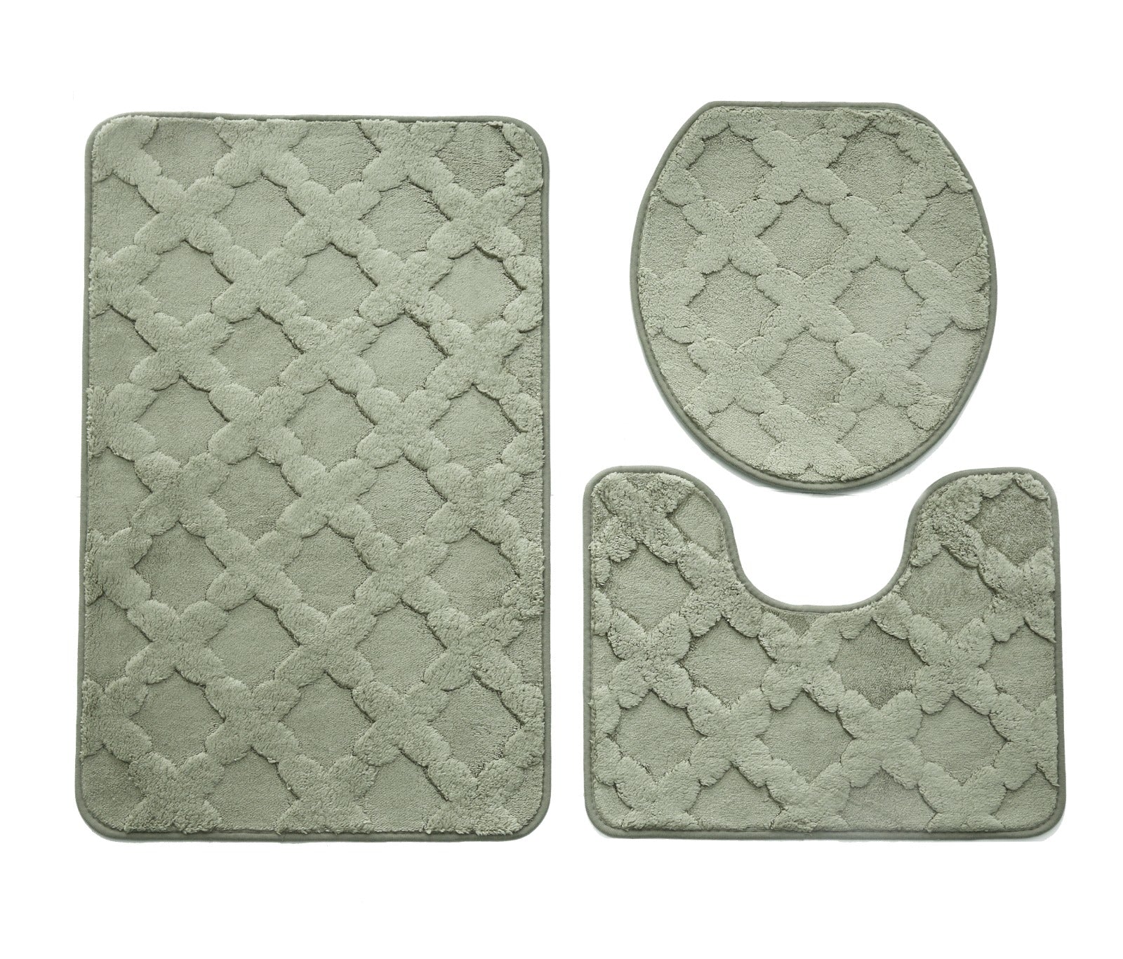 3 PCs Anti Skid Commode Mat Set(328)-Zig Zag Grey Bath Mats Apricot   