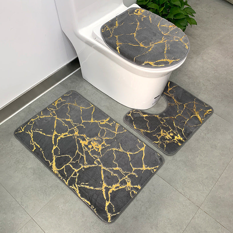 3 PCs Anti Skid Commode Mat Set(5415)-Grey Marble Bath Mats Apricot   