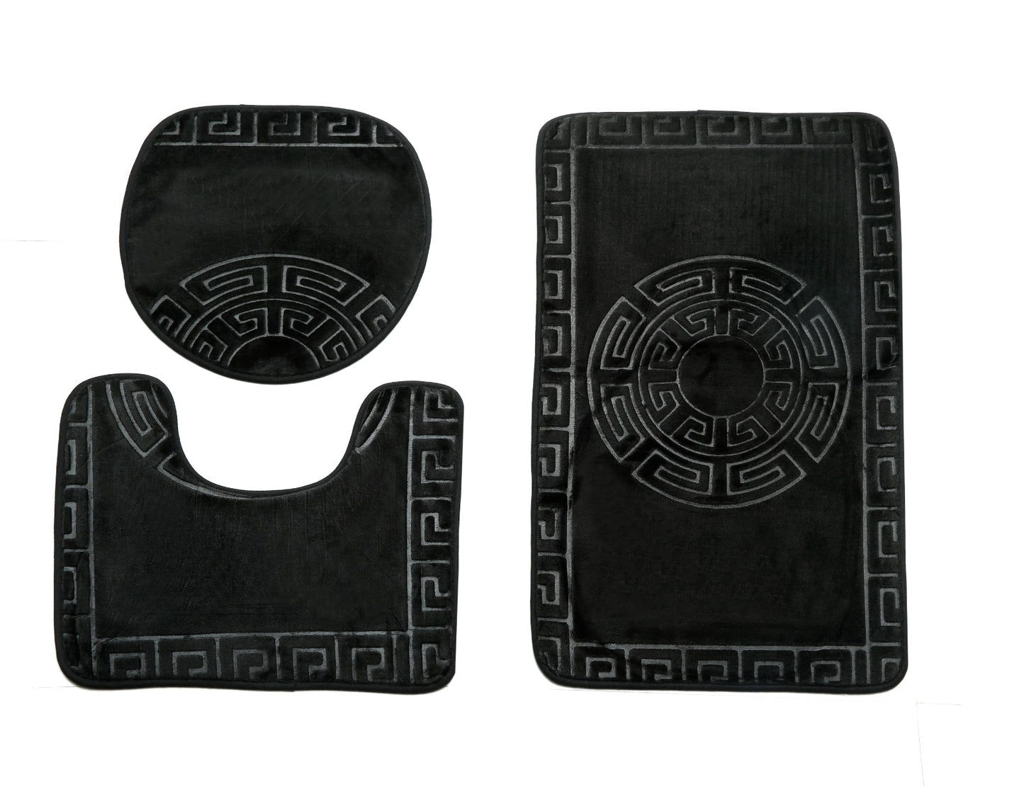 3 PCs Anti Skid Commode Mat Set-Black Versace Bath Mats Apricot   