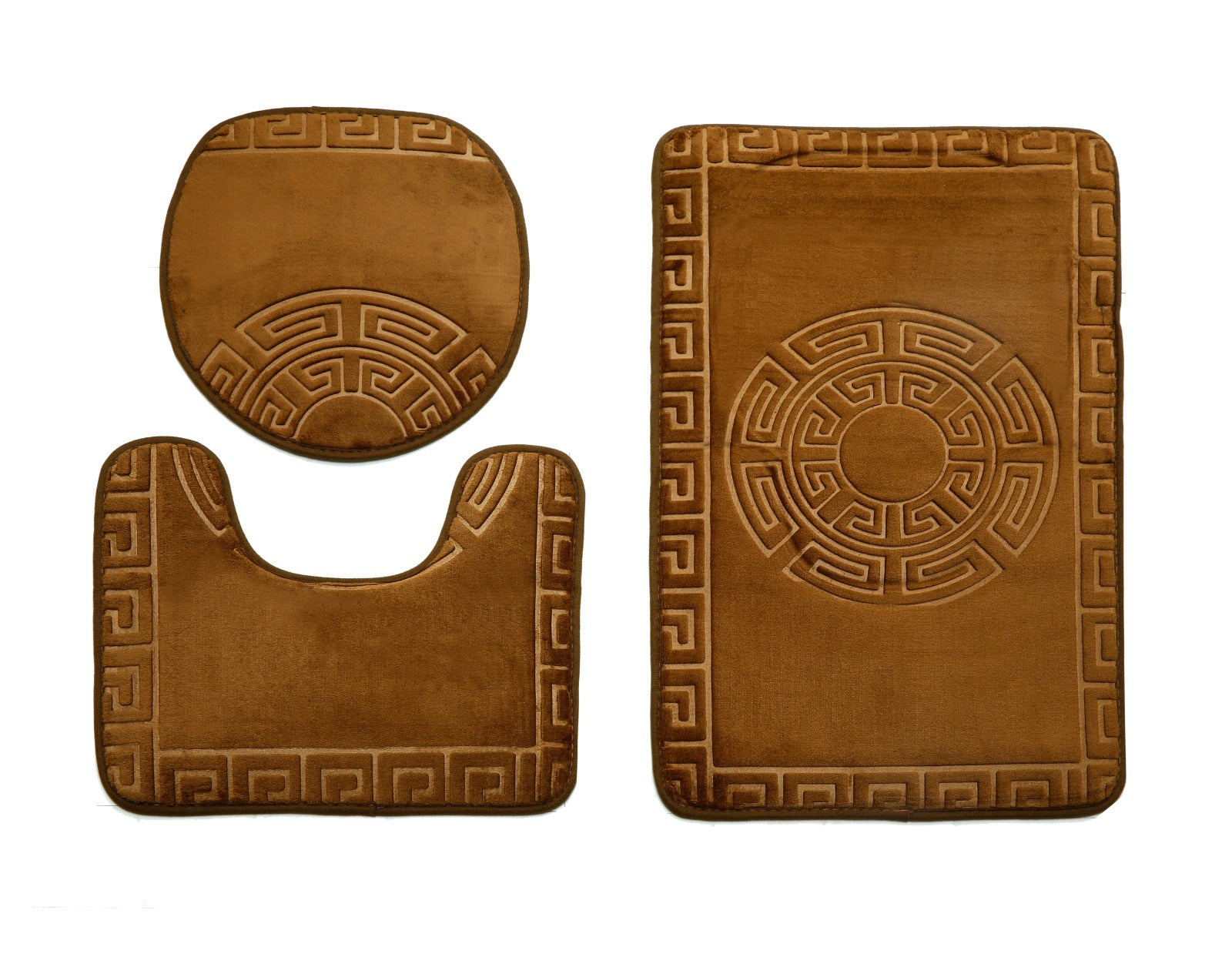 3 PCs Anti Skid Commode Mat Set-Brown Versace Bath Mats Apricot   