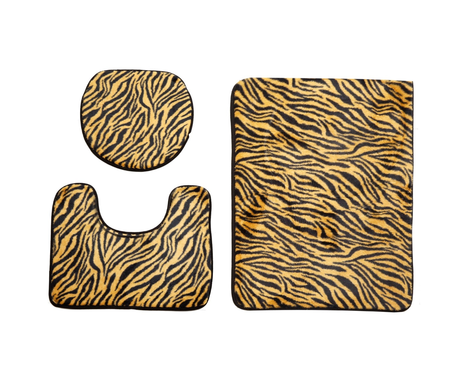 3 PCs Anti Skid Commode Mat Set-Brown Zebra Print Bath Mats Apricot   