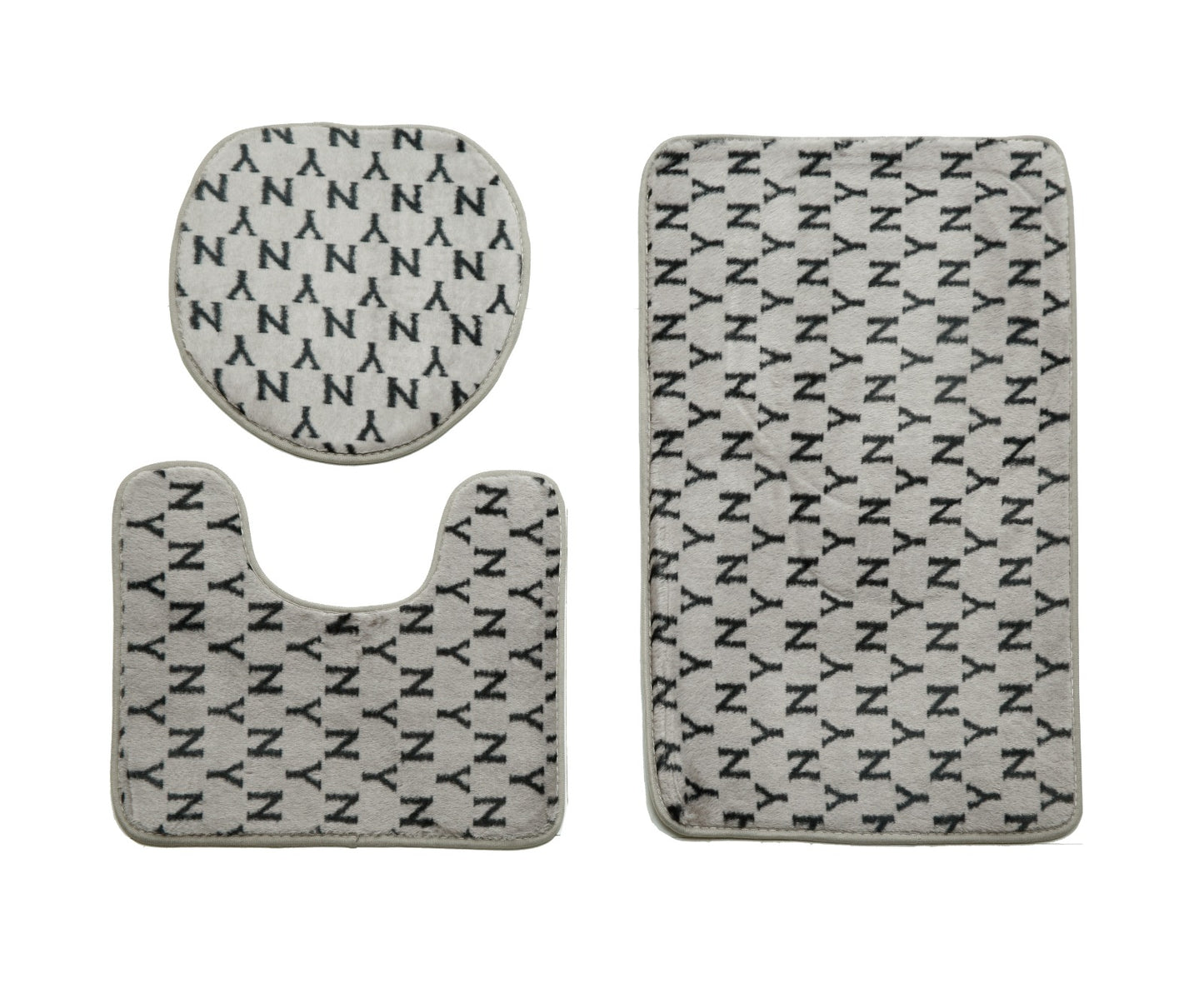 3 PCs Anti Skid Commode Mat Set-Grey Alphabets Bath Mats Apricot   