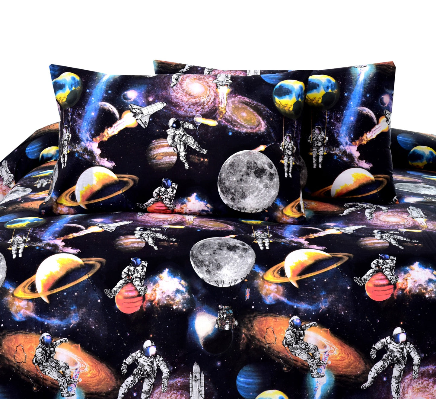 3 PCs Digital Printed Bed Sheet-Space Shuttle kids Bed Sheet Apricot   