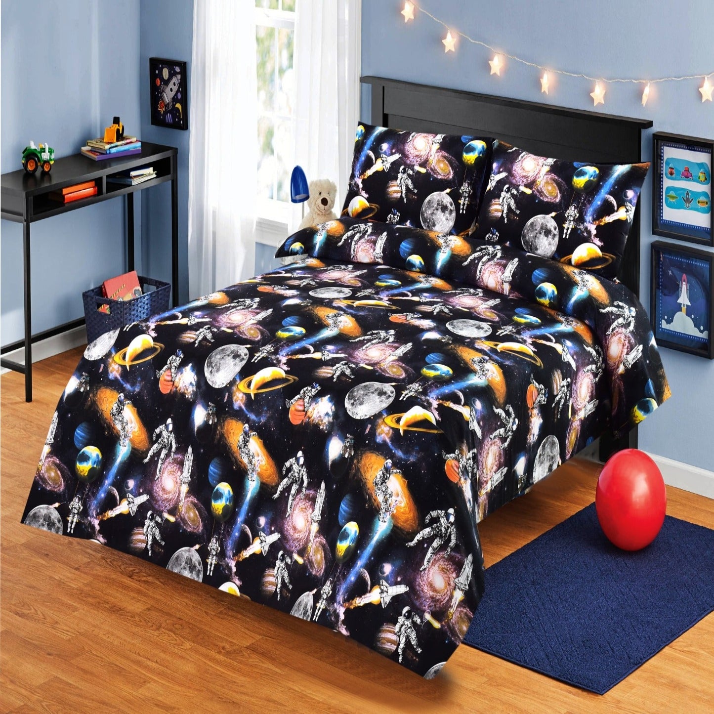 3 PCs Digital Printed Bed Sheet-Space Shuttle Apricot