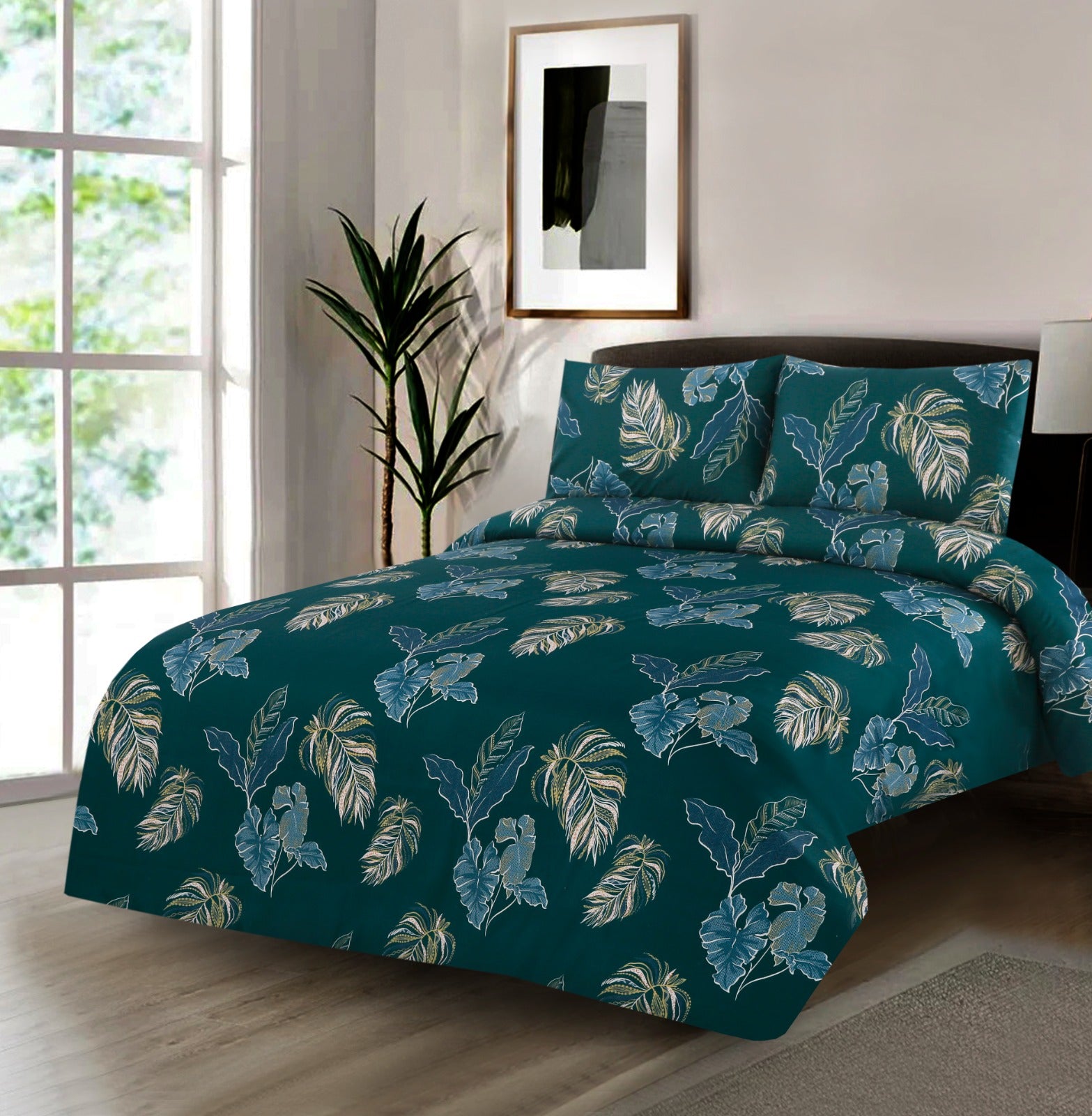 3 PCs Double Bed Sheet(5374) -Cauliflower Bed Sheets Apricot   