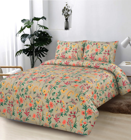 3 PCs Double Bed Sheet (5378)-Orange Lilly Bed Sheets Apricot   