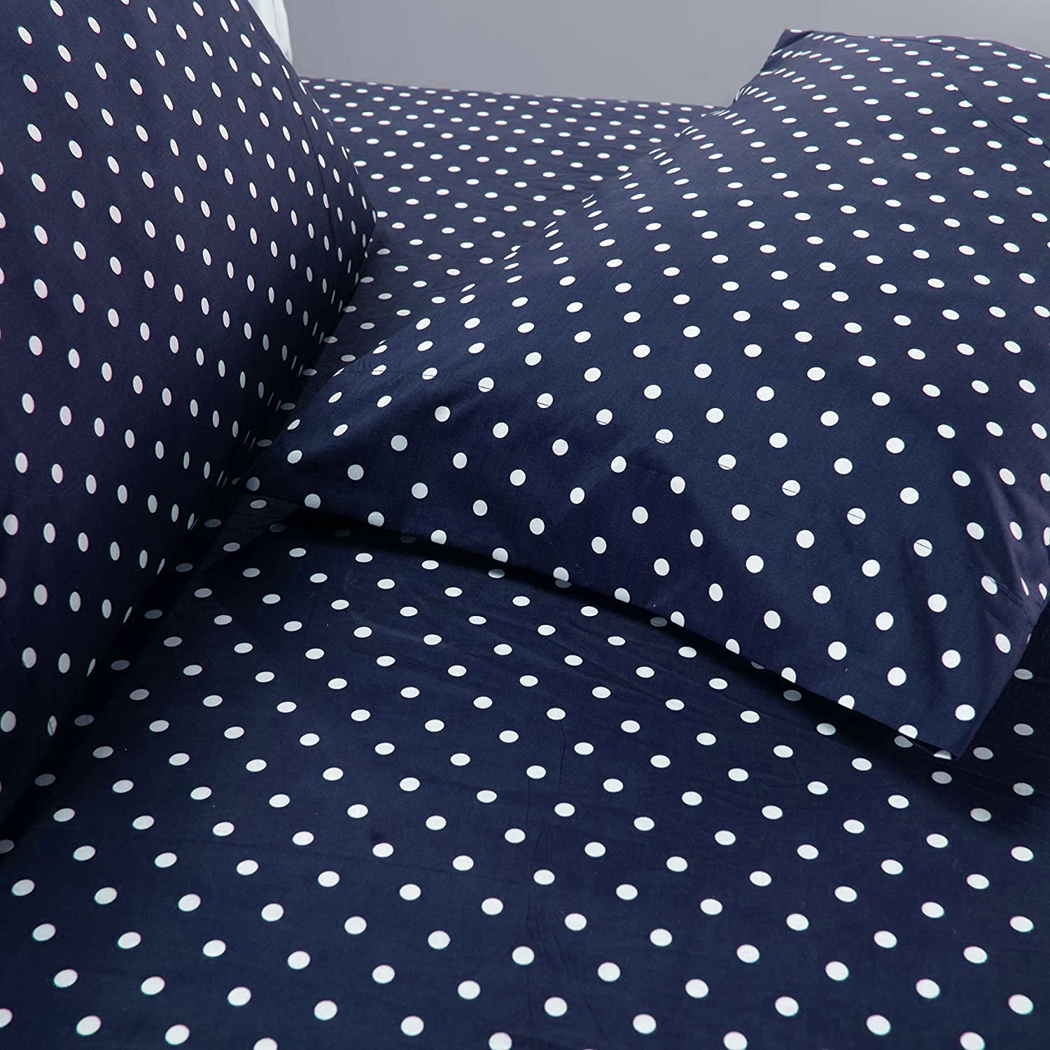 3 PCs Double Bed Sheet -Blue Polka Bed Sheets Apricot   