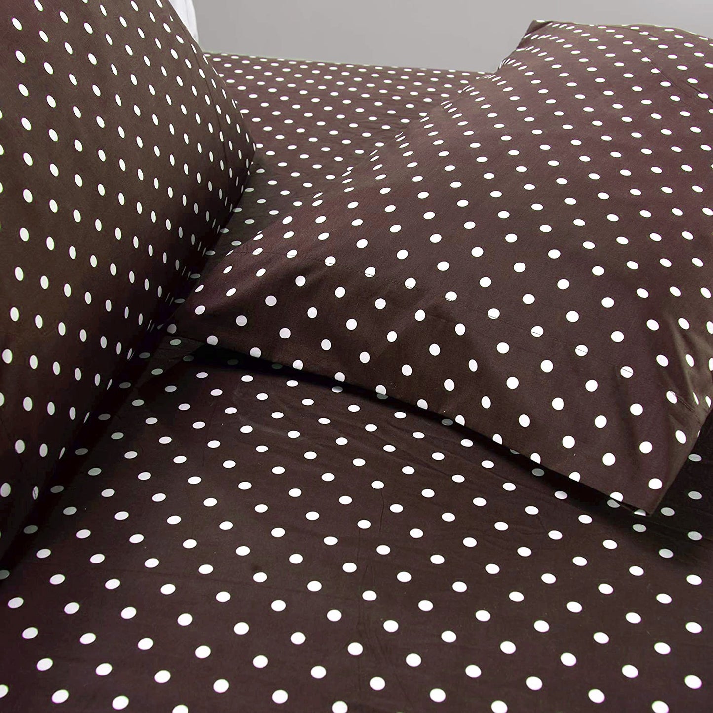 3 PCs Double Bed Sheet -Brown Polka Bed Sheets Apricot   