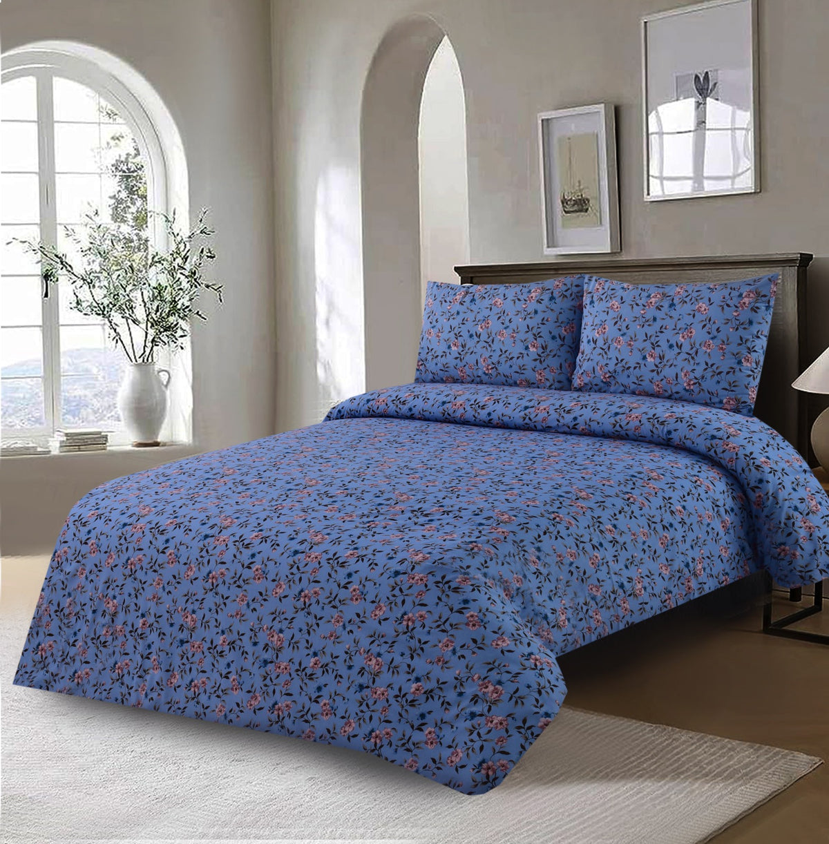 3 PCs Double Bed Sheet-DB141 BED SHEET Apricot   