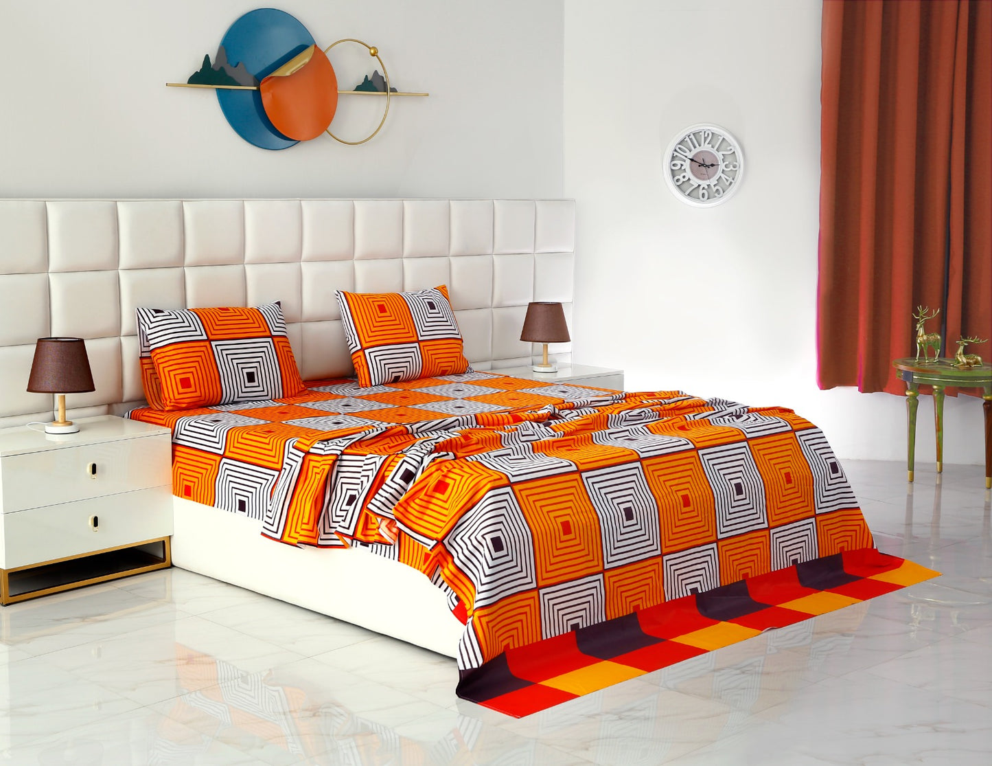 3 PCs Double Bed Sheet -DB203 Bed Sheets Apricot   