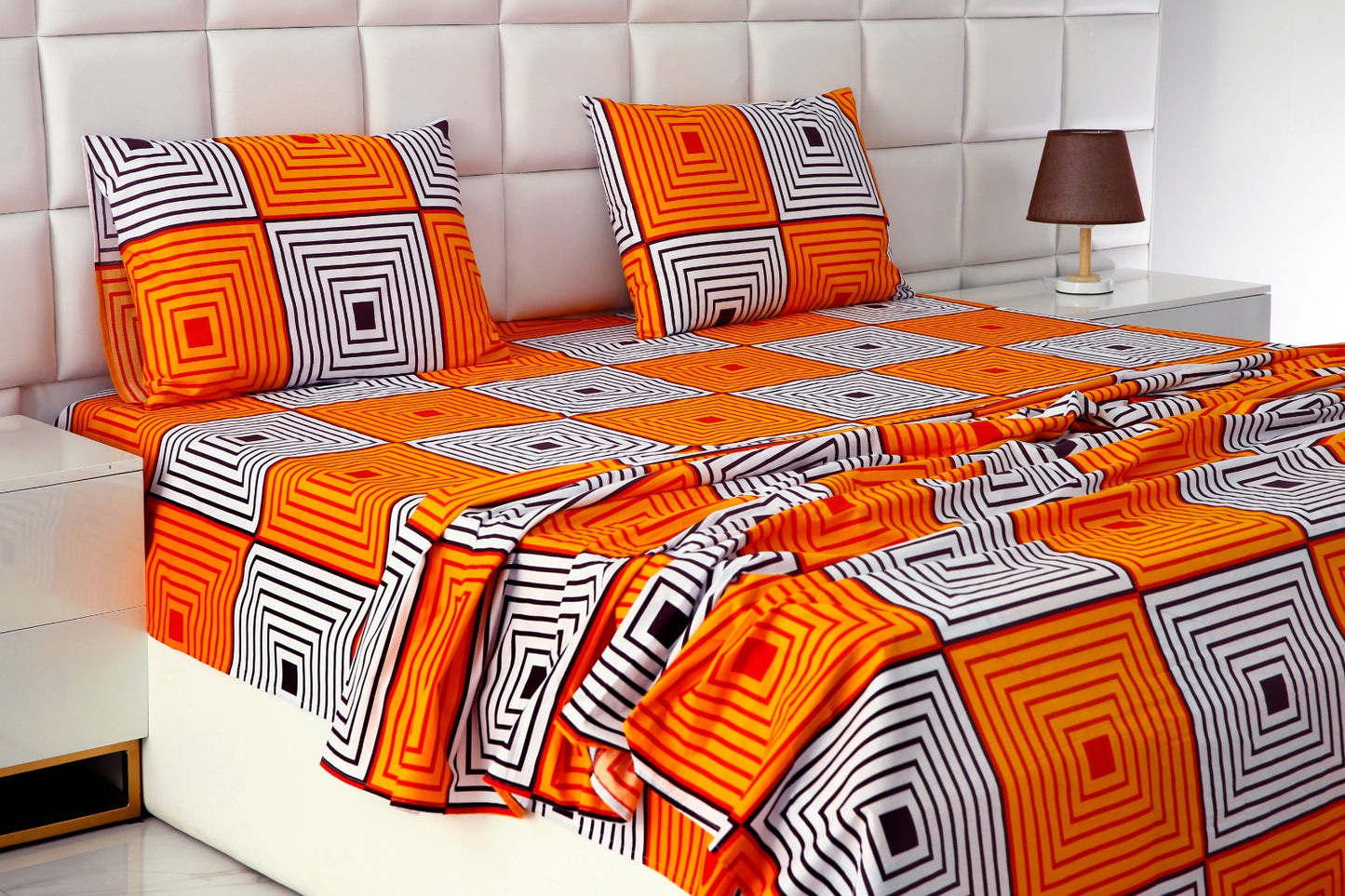 3 PCs Double Bed Sheet -DB203 Bed Sheets Apricot   