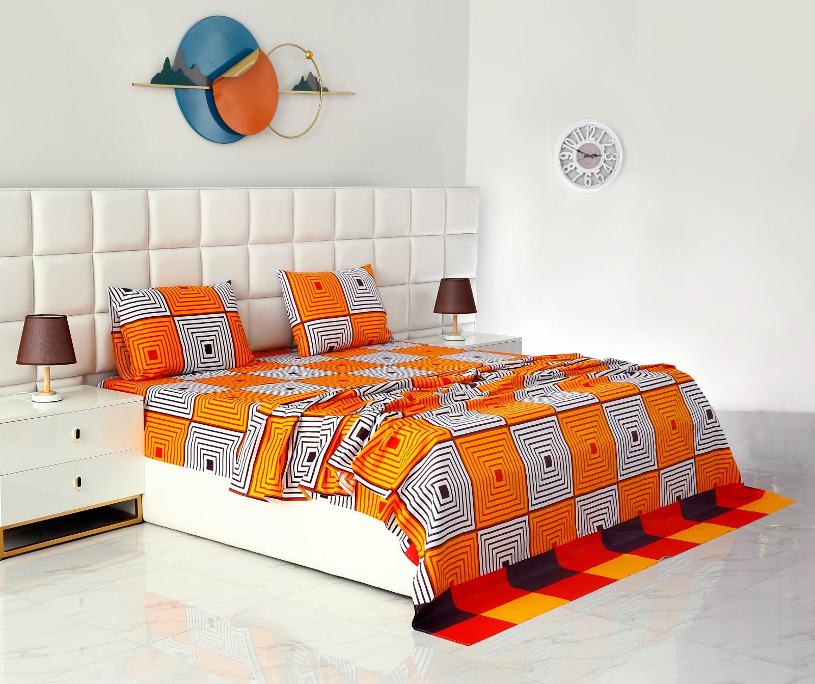 3 PCs Double Bed Sheet -DB203 Bed Sheets Apricot   