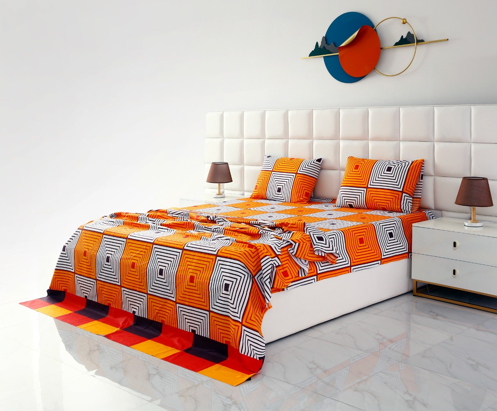 3 PCs Double Bed Sheet -DB203 Bed Sheets Apricot   