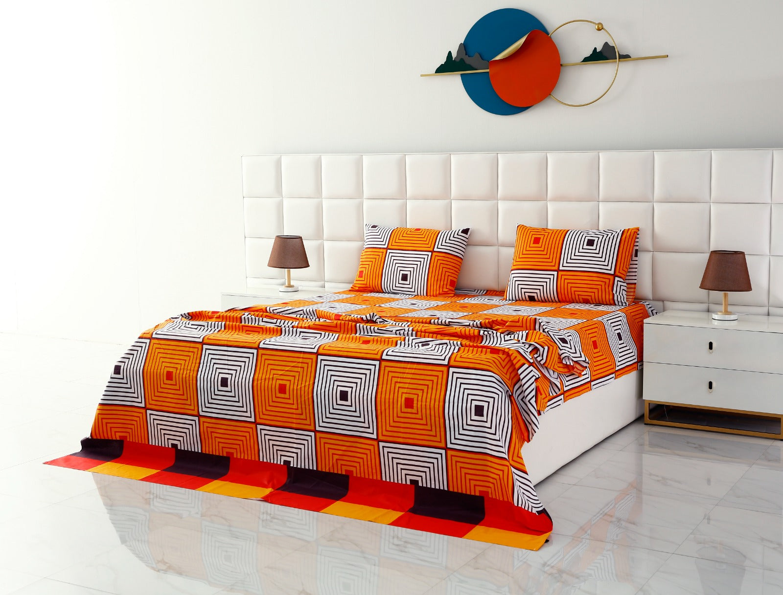 3 PCs Double Bed Sheet -DB203 Bed Sheets Apricot   