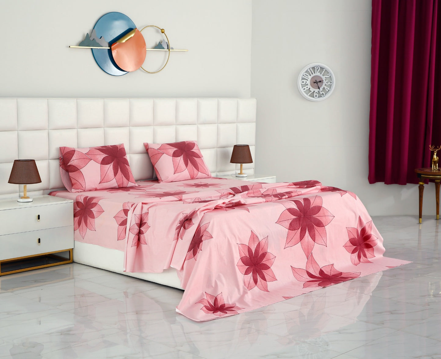 3 PCs Double Bed Sheet -DB205 Bed Sheets Apricot   