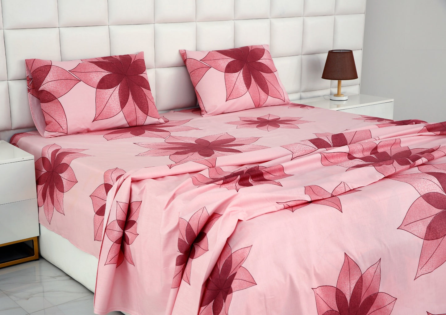 3 PCs Double Bed Sheet -DB205 Bed Sheets Apricot   