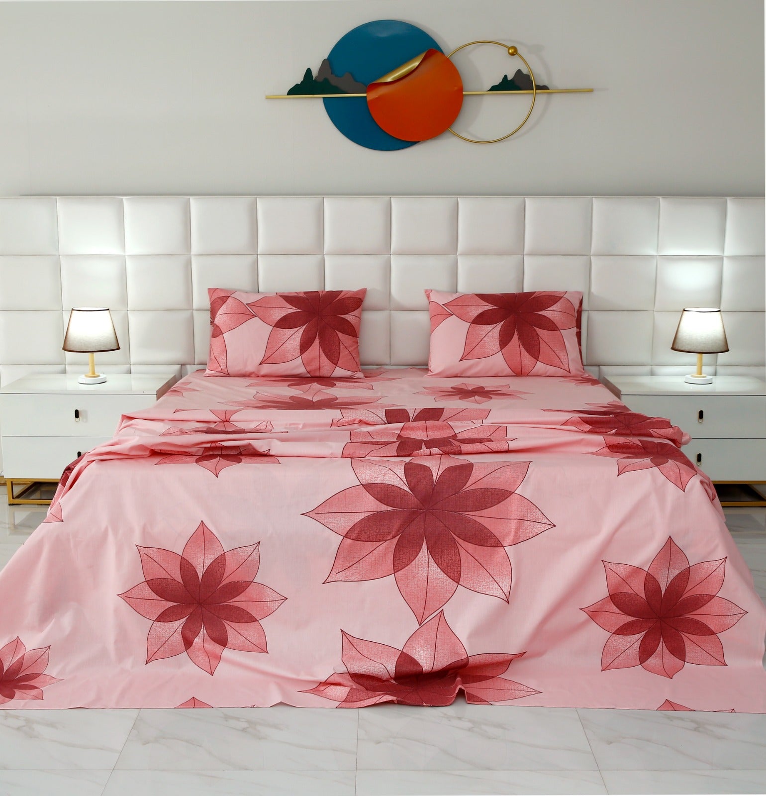 3 PCs Double Bed Sheet -DB205 Bed Sheets Apricot   