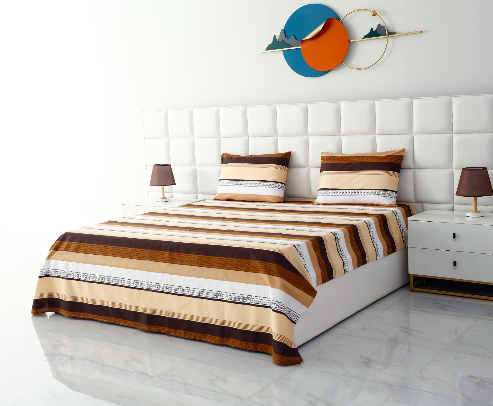 3 PCs Double Bed Sheet -DB206 Bed Sheets Apricot   