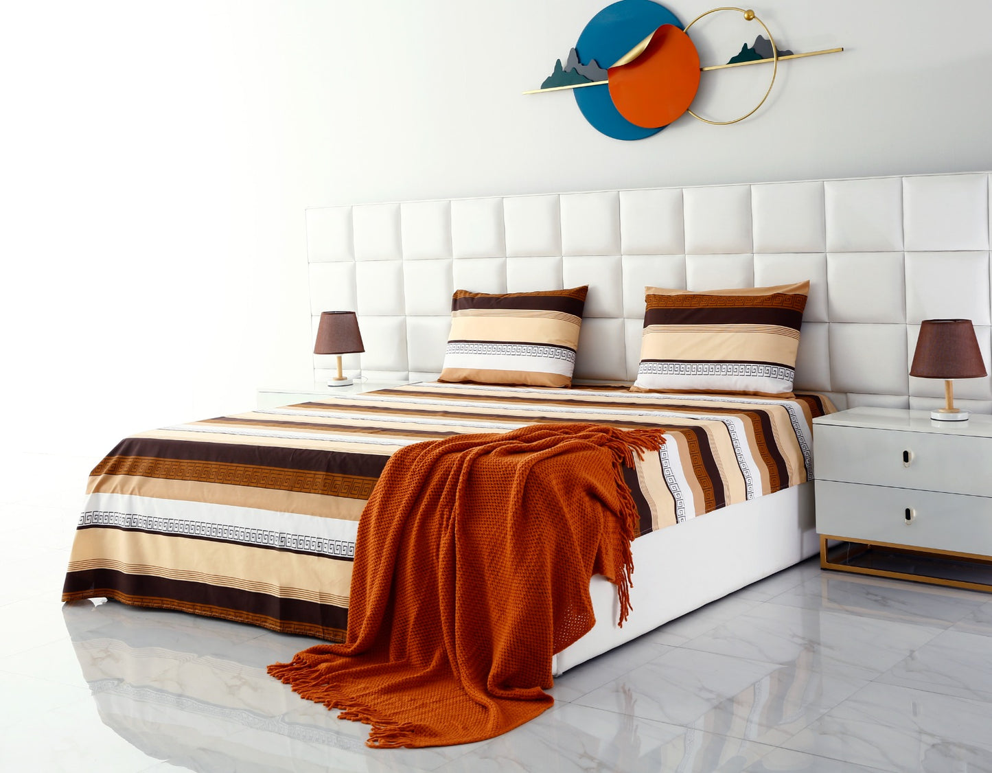 3 PCs Double Bed Sheet -DB206 Bed Sheets Apricot   