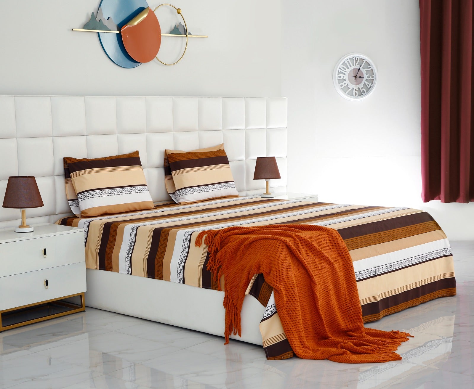 3 PCs Double Bed Sheet -DB206 Bed Sheets Apricot   