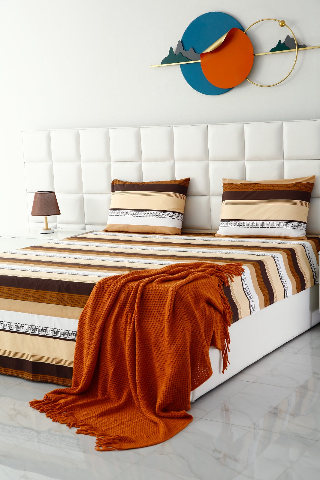 3 PCs Double Bed Sheet -DB206 Bed Sheets Apricot   