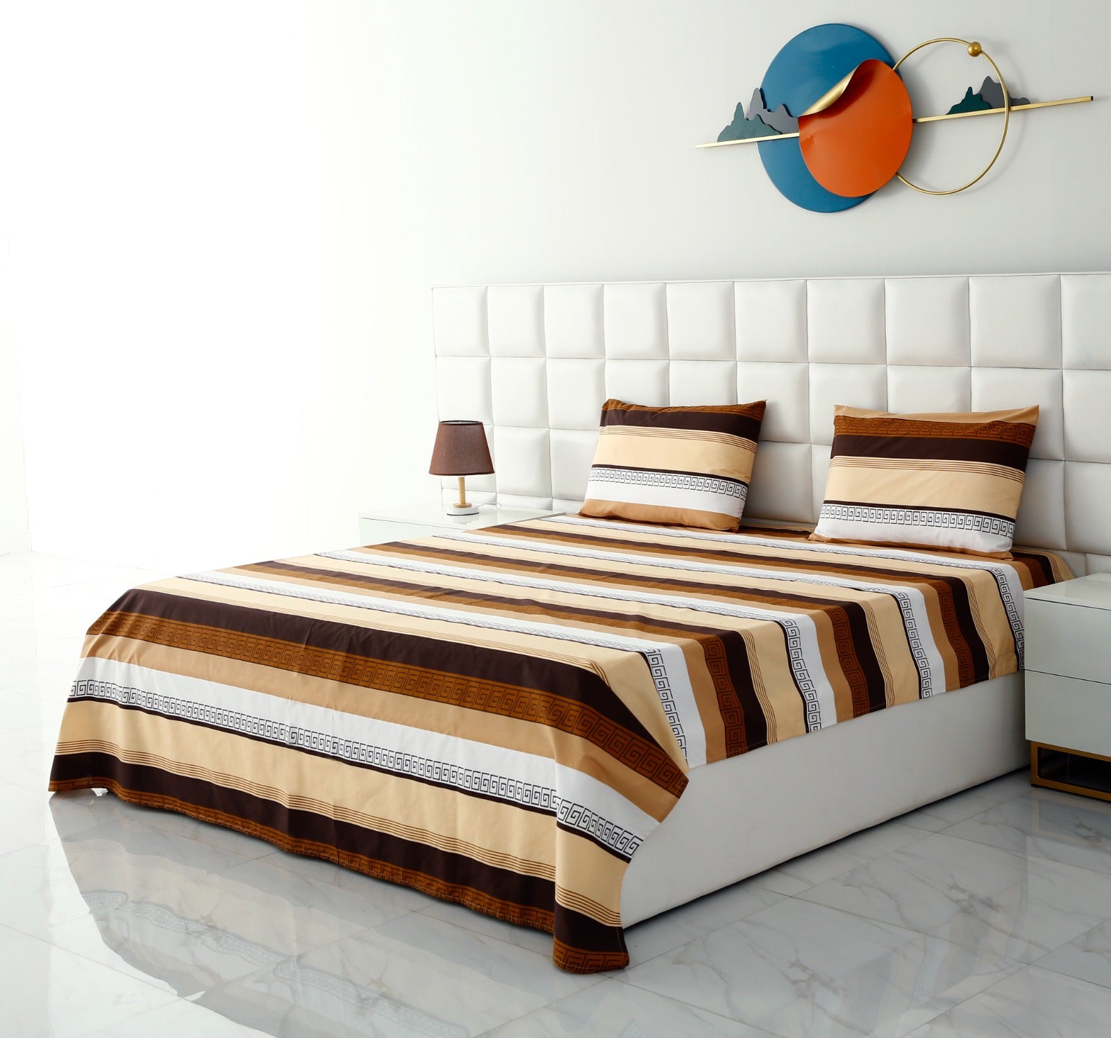 3 PCs Double Bed Sheet -DB206 Bed Sheets Apricot   