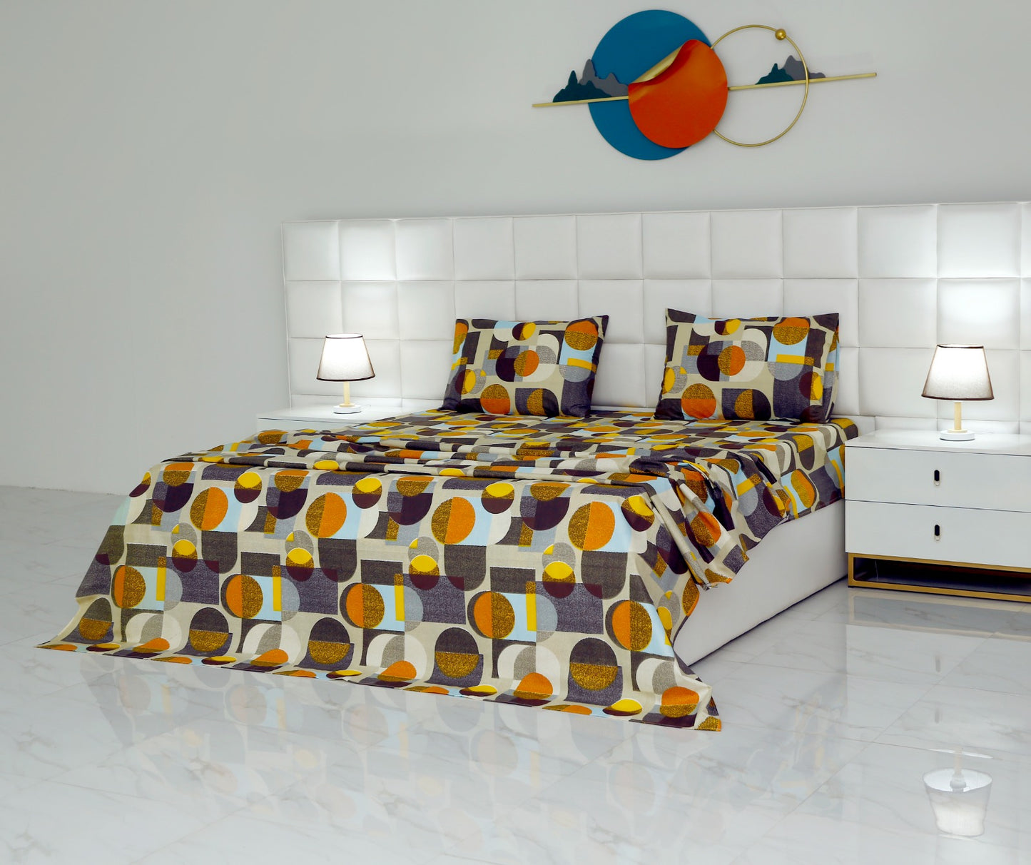 3 PCs Double Bed Sheet -DB210 Bed Sheets Apricot   