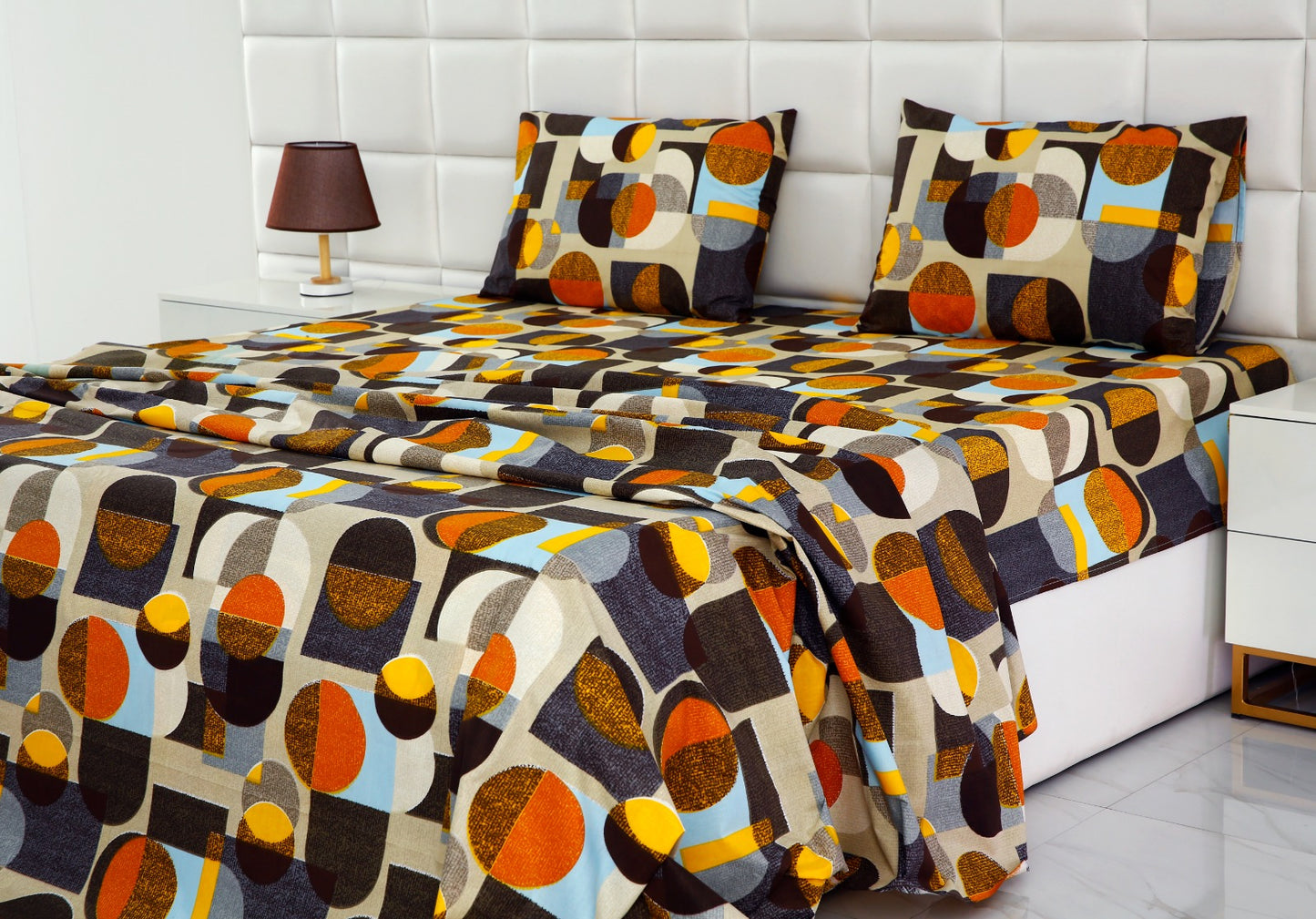 3 PCs Double Bed Sheet -DB210 Bed Sheets Apricot   