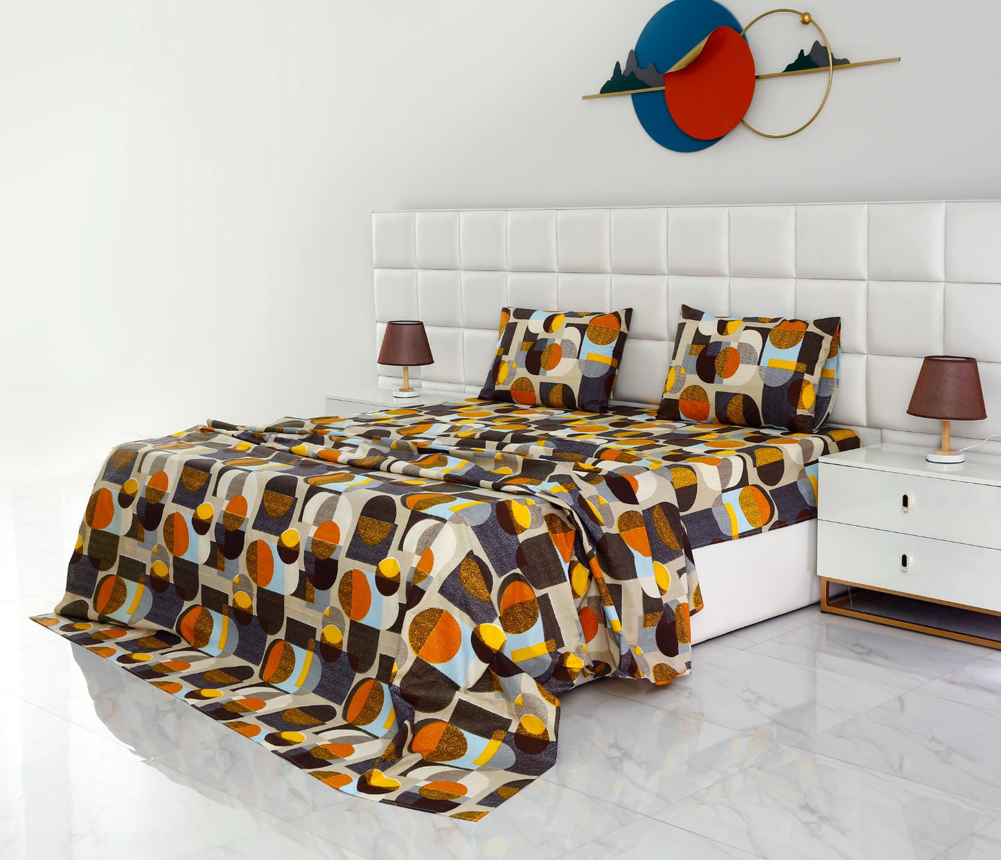 3 PCs Double Bed Sheet -DB210 Bed Sheets Apricot   