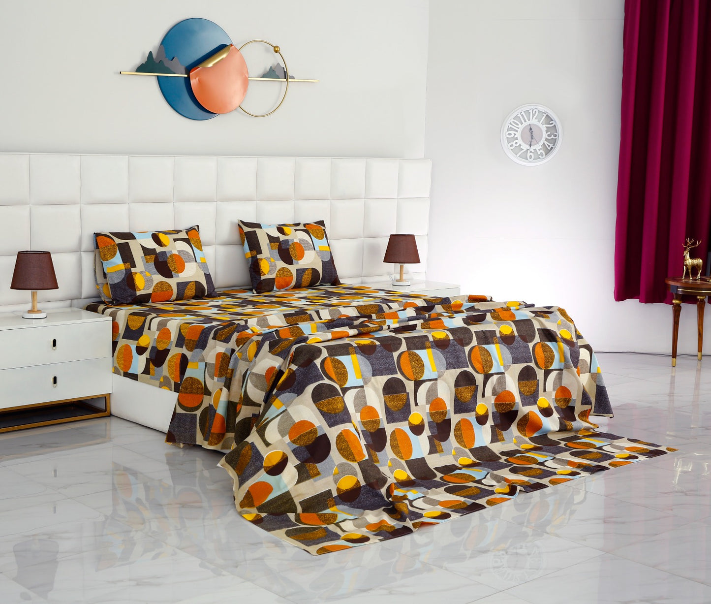 3 PCs Double Bed Sheet -DB210 Bed Sheets Apricot   