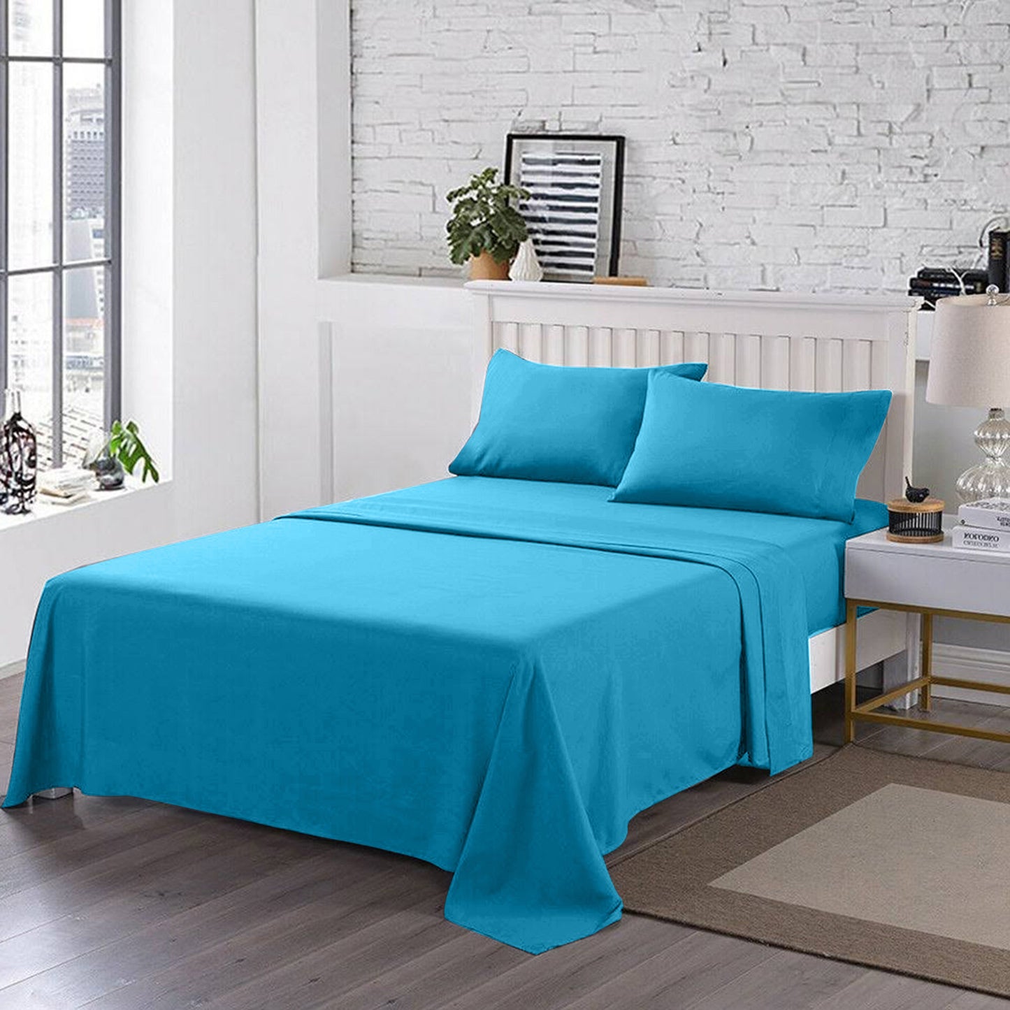 3 PCs Double Bed Sheet Dyed- Sky Blue BED SHEET Apricot   